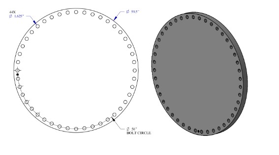 Lightweight blind flange bolt circle drawing showing bolt hole pattern